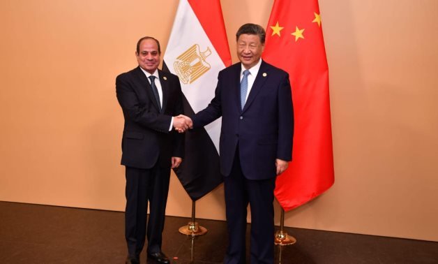 Egyptian President Abdel Fattah El-Sisi and Chinese President Xi Jinping hold talks on the sidelines of the BRICS summit in Kazan, Russia, 23 October 2024 - Egyptian Presidency