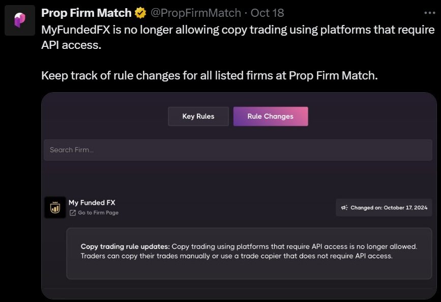 Prop firm MyFundedFX, PropFirmMatch.com exchange words over Copy Trading