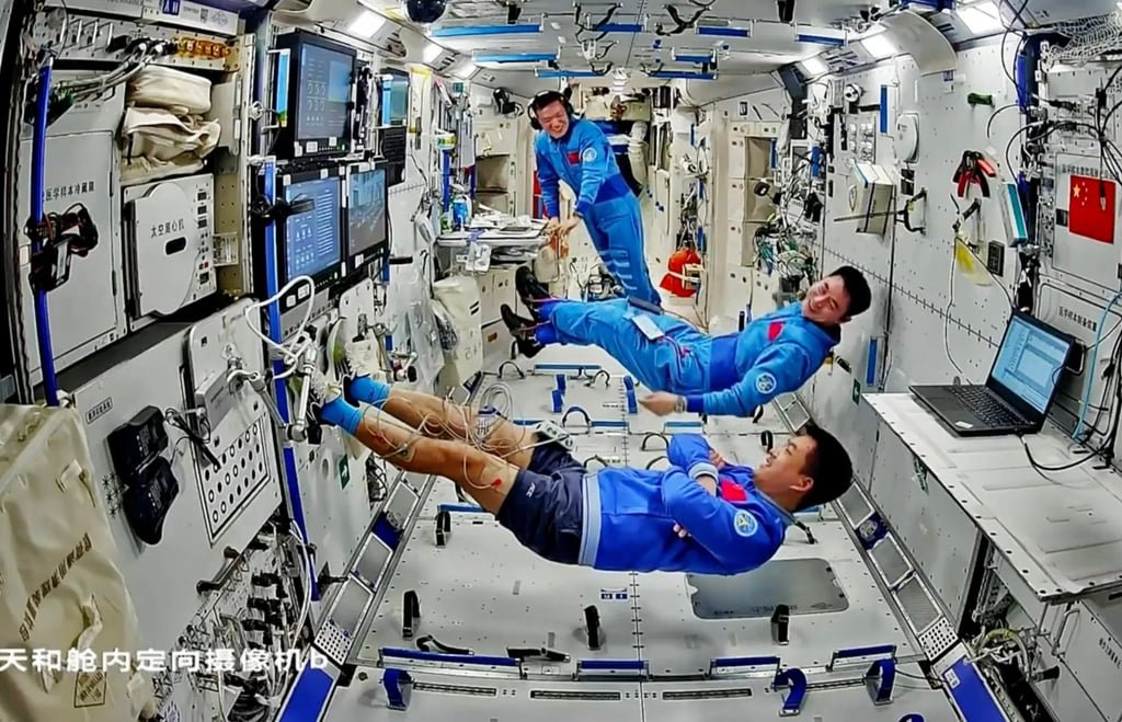 Research on board China’s orbiting Tiangong space station has included a range of weightlessness protection experiments to ensure the physical well-being of astronauts during their missions. Photo: CMSA