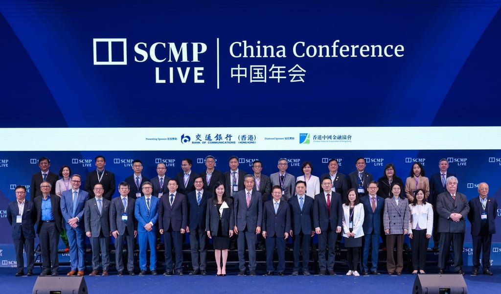 A group photo taken at the SCMP’s Greater Bay Area conference in Nansha on Wednesday. Photo: Nora Tam