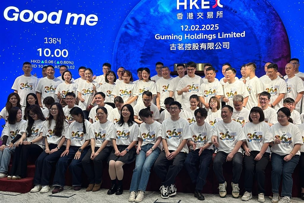 Guming Holdings’ listing ceremony at the Hong Kong stock exchange on Wednesday. Photo: Aileen Chuang