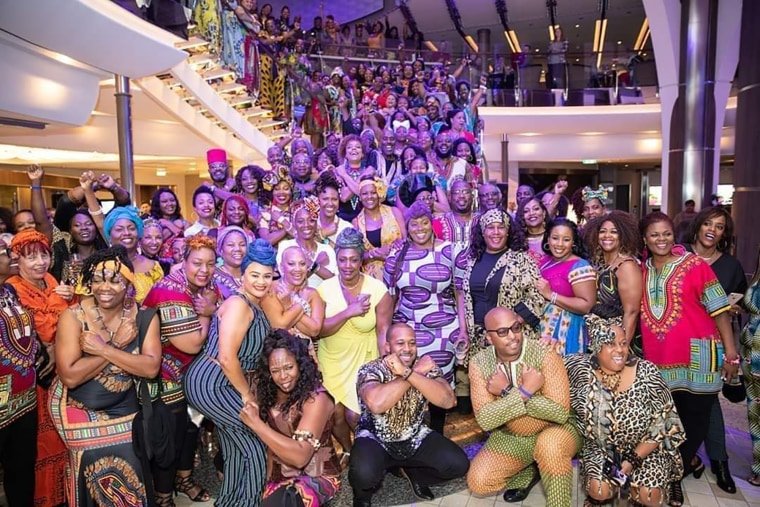 The Black Travel Movement group photo on a cruise.