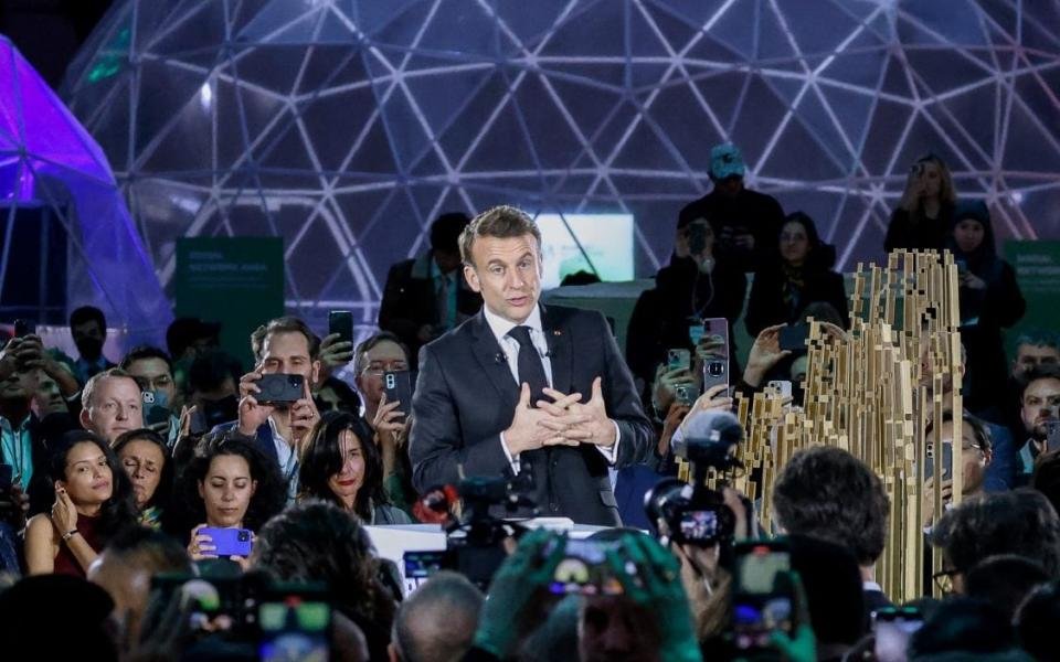 Emmanuel Macron delivered a speech at the end of the first day of the AI Action Summit on Monday