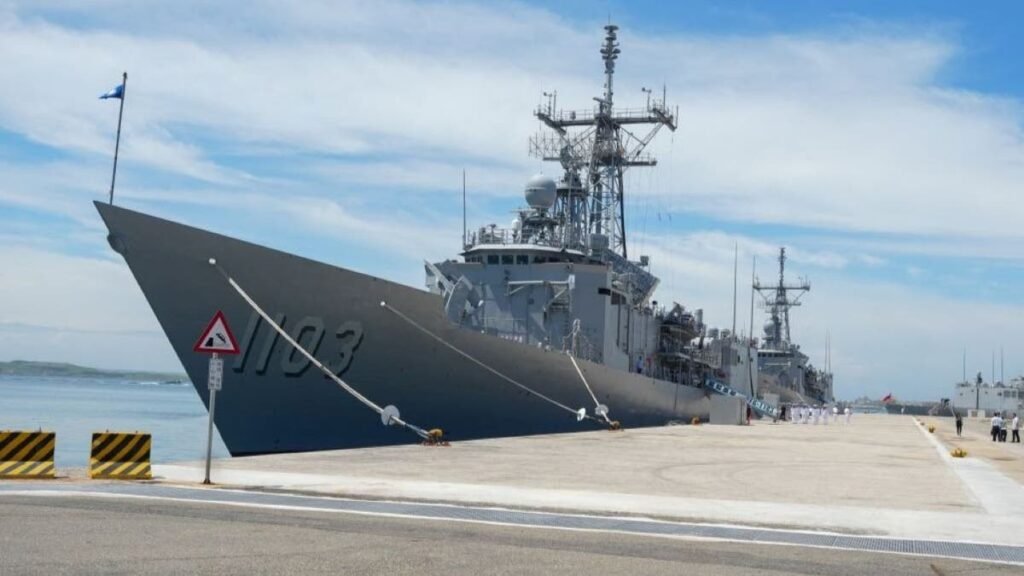 Taiwan made ROCS Cheng Ho frigate ahead is seen before a visit by Taiwan President Lai Ching-te for an inspection at the Navy 146 Fleet Dinghai Camp District in Penghu Island on September 6, 2024. (Photo by WALID BERRAZEG / AFP) (Photo by WALID BERRAZEG/AFP via Getty Images)