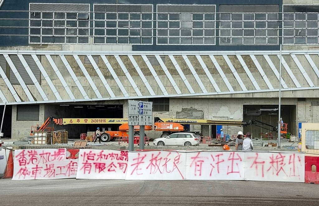 Construction workers call Jardine an “unscrupulous boss” during the protest. Photo: Handout