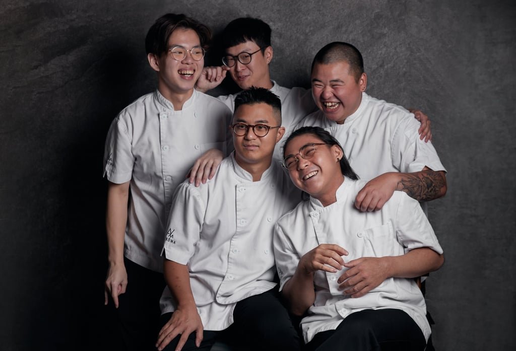 Chef Frankie Wong (front, left) and his team. Wong won the young chef award at the Michelin Guide Hong Kong and Macau 2025 awards ceremony. Photo: Ankoma