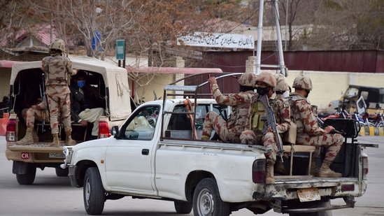 Pakistani soldiers arrive at the railway station to assist victims and survivors rescued by security forces from a train attacked by insurgents in Quetta, Pakistan, Wednesday, March 12, 2025. (AP)