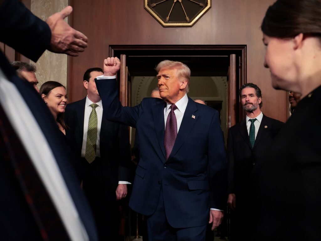 Donald Trump arrives to address a joint session of Congress at the U.S. Capitol.