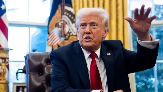 US President Donald Trump speaks in the Oval Office of the White House in Washington, DC, US, on Wednesday, March 26, 2025. Trump said he will be implementing a 25% tariff on auto imports, expanding a trade war designed to bring more manufacturing jobs to the US and setting the stage for an even broader push on levies next week.(Bloomberg)