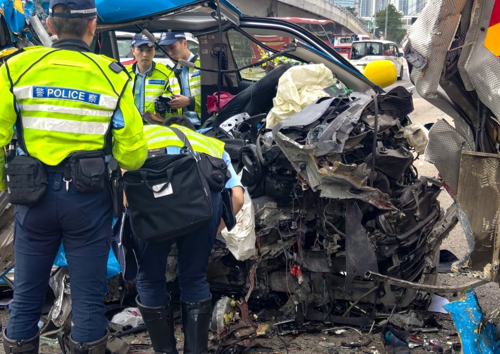 The Transport Department said at 3.40pm that some of the highway’s lanes near the West Kowloon Government Offices were closed to traffic due to the accident. Photo: Handout