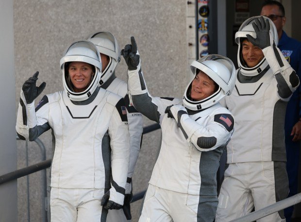 Left to Right, NASA astronaut and Crew-10 pilot Nichole Ayers; Roscosmos mission specialist Kirill Peskov; NASA astronaut and spacecraft commander Anne McClain; and Japan Aerospace Exploration Agency mission specialist Takuya Onishi; walk out for their launch of Crew-10 to the International Space Station, on Wednesday, March 12, 2025.(Ricardo Ramirez Buxeda/ Orlando Sentinel)