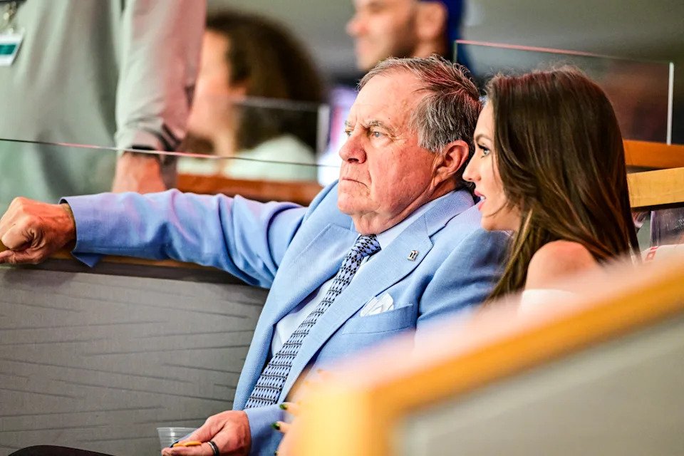 RALEIGH, NORTH CAROLINA - APRIL 22: Head coach Bill Belichick of the North Carolina Tar Heels attends Game Two of the First Round of the 2025 Stanley Cup Playoffs between the Carolina Hurricanes and the New Jersey Devils at Lenovo Center on April 22, 2025 in Raleigh, North Carolina.  (Photo by NHL Images/NHLI via Getty Images)