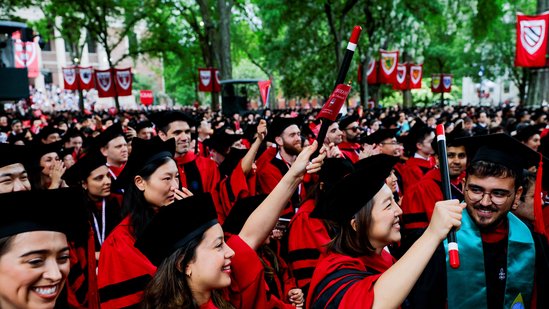Graduating students cheer for Harvard University President Alan Garber during the 374th Commencement exercises at Harvard University in Cambridge, Massachusetts, U.S., May 29, 2025.(Reuters)