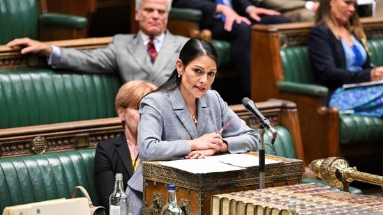 Britain's main opposition Conservative Party Shadow Foreign Secretary Priti Patel speaking during Britain's Foreign Secretary David Lammy statement on Israel and the war in Gaza in the House of Commons, in London, on May 20, 2025. (AFP)
