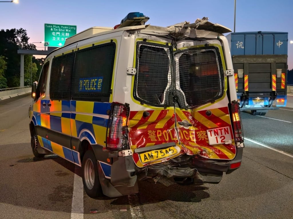 The damaged police vehicle. Photo: Handout