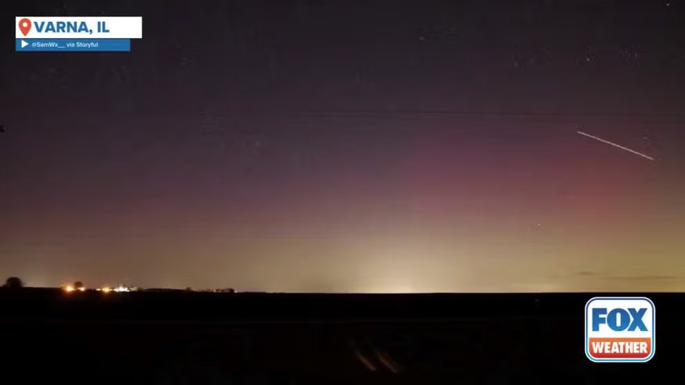 A photographer near Varna, Illinois captured the Northern Lights during a geomagnetic storm on Tuesday, March 25, 2025.