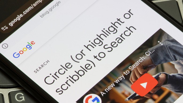 Google circle to search highlight page on a smartphone