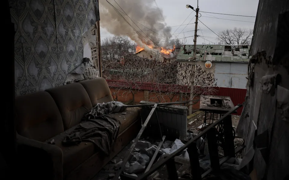 Heavily damaged residential area of the frontline town of Kostyantynivka, in the Donetsk region