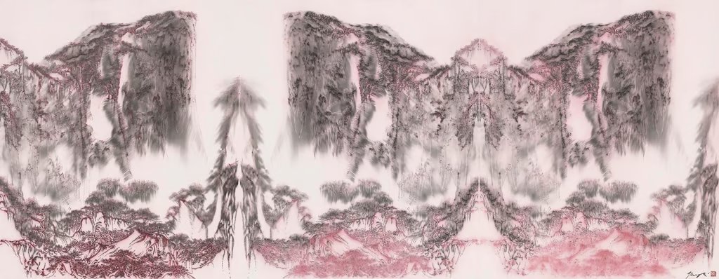 The Six Principles of Chinese Painting – Transmission XXIII (2025), by Hung Fai, with his ink master father Hung Hoi. Photo: Grotto Fine Art