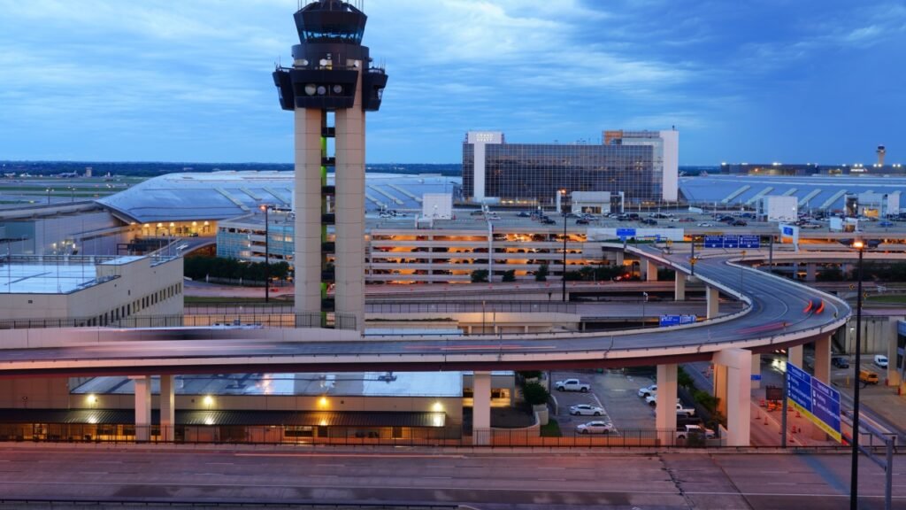 DALLAS, TX -17 MAY 2021- View of the control tower at the Dallas Fort Worth International Airport (DFW), the largest hub for American Airlines (AA).