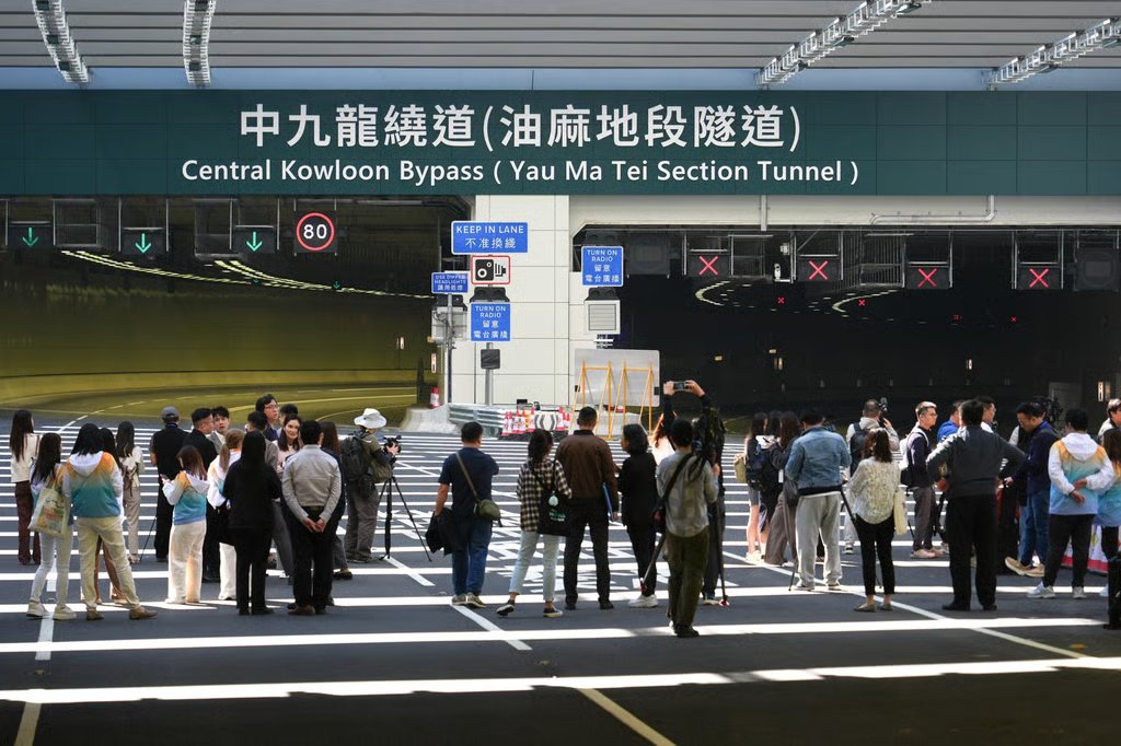 The Transport Department, Highways Department and Hong Kong police hold a joint press briefing on the Yau Ma Tei section of the Central Kowloon Bypass earlier this week. Photo: Eugene Lee