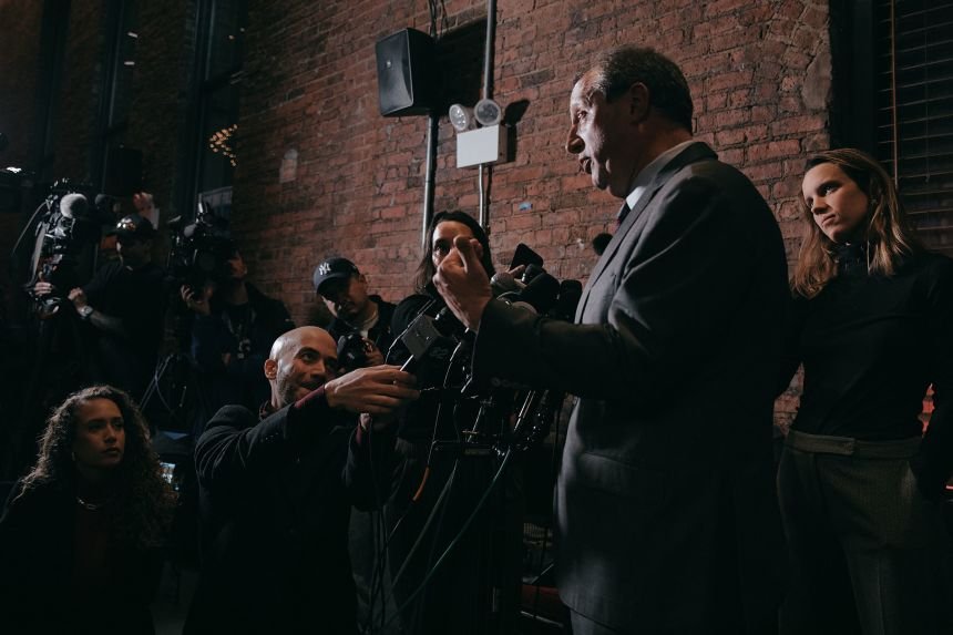 New York Comptroller Brad Lander speaks to the media during an event launching his campaign for the US House of Representatives, on December 10, 2025 in New York City.