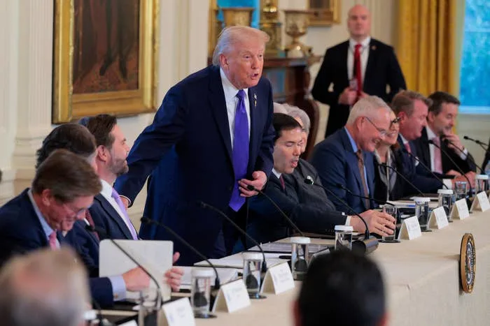 U.S. President Donald Trump speaks during a meeting with oil and gas executives