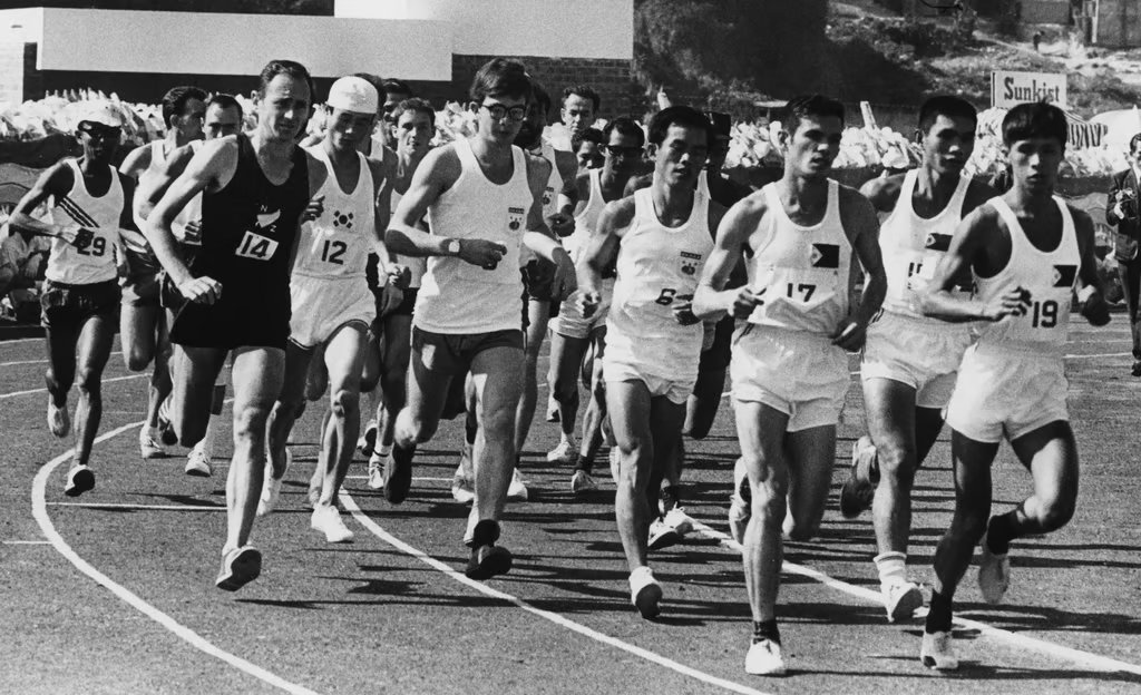 Runners taking part in the Tin Tin international marathon at Yuen Long Stadium in the New Territories on December 14, 1969. Photo: SCMP