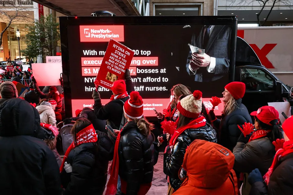 Michael M. Santiago/Getty Nurses on the picket line in New York City on Jan. 12, 2026.