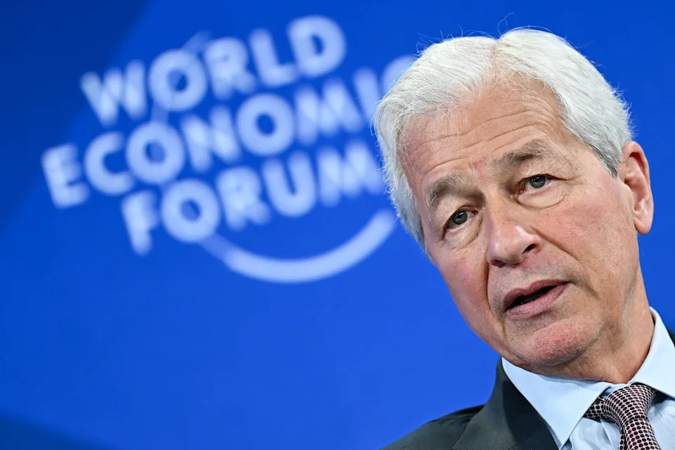 JPMorgan Chase chairman and CEO Jamie Dimon speaks during the World Economic Forum (WEF) annual meeting in Davos on January 21, 2026. The World Economic Forum takes place in Davos from January 19 to January 23, 2026. (Photo by Fabrice COFFRINI / AFP via Getty Images)
