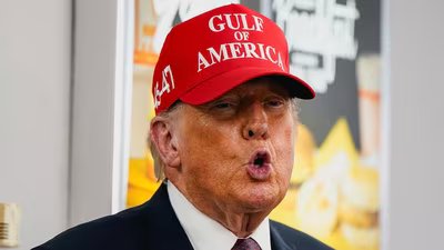 US President Donald Trump speaks during a visit to a Whataburger in Corpus Christi, Texas. (REUTERS)