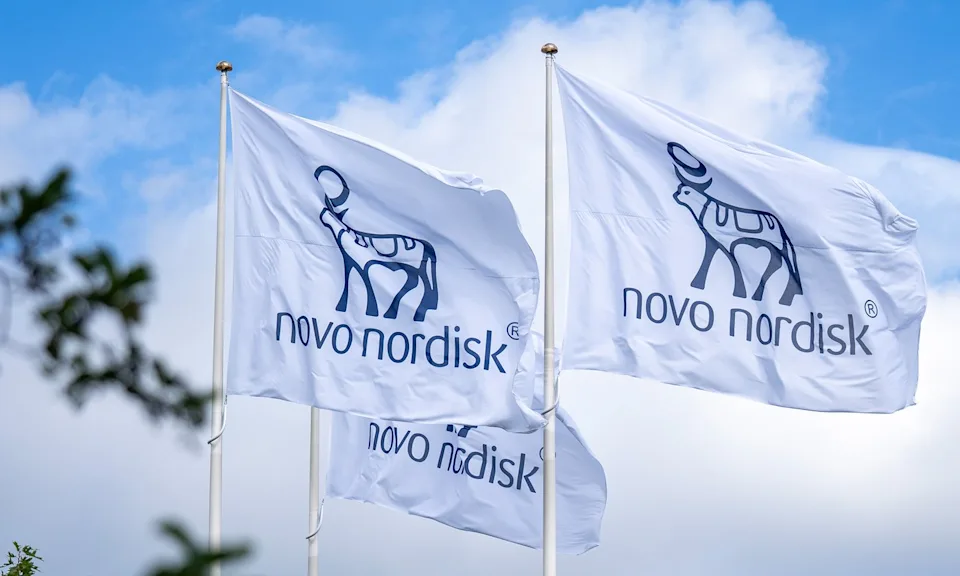 Novo Nordisk flags waving.