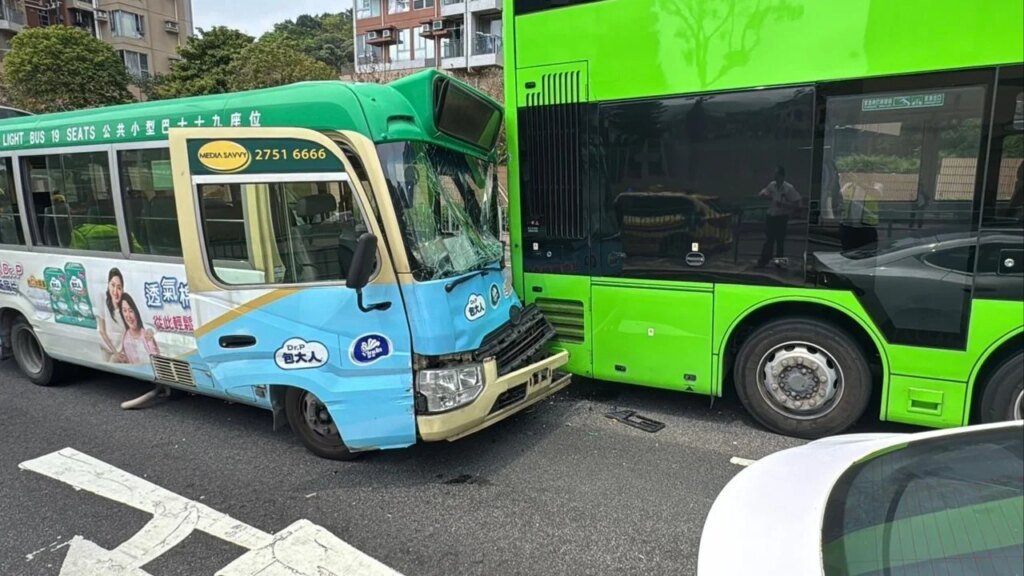 Elderly minibus driver and 6 passengers injured in 3-vehicle crash in Hong Kong