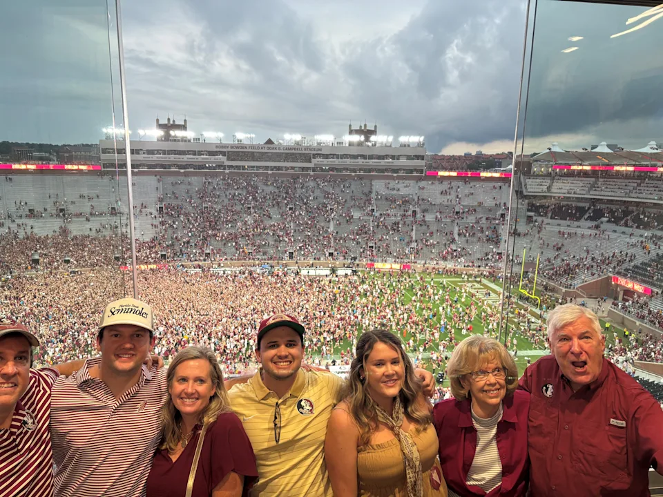 The Hobbs family at Doak Campbell Stadium following FSU's victory over Alabama in 2025.