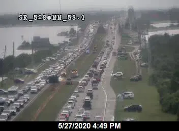 This May 2020 traffic-cam photo shows bumper-to-bumper traffic on State Road 528 after a scrubbed launch attempt of NASA's SpaceX Demo-2 mission at Kennedy Space Center.