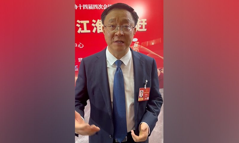 Liu Qingfeng, a deputy to 14th National People’s Congress and chairman of Chinese tech firm iFLYTEK, speaks with the Global Times on March 6, 2026, during the ongoing “two sessions.” Photo: Chen Qingqing/GT