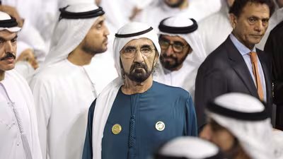 UAE Vice President and Dubai ruler Sheikh Sheikh Mohamed bin Rashid Al-Maktoum attends the Dubai World Cup horse race in Dubai on March 28, 2026. (AFP)
