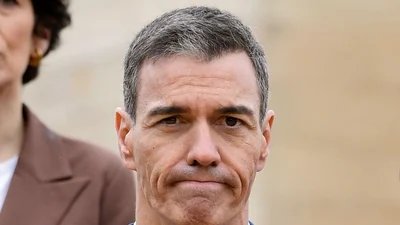 Spain's Prime Minister Pedro Sanchez stands for a family photo at the start of a Spain-Portugal summit held at the La Rabida Monastery in Palos de la Frontera on March 6, 2026. (Photo by CRISTINA QUICLER / AFP) (AFP)