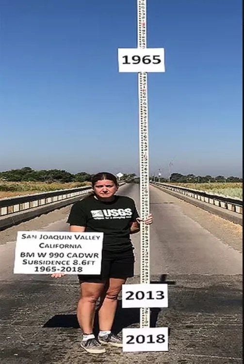 Retired U.S. Geological Survey hydrologist Michelle Sneed displays the depth of subsidence in the San Joaquin Valley between 1965 and 2018.