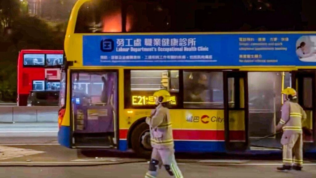 Man injured after lithium battery catches fire on Hong Kong bus