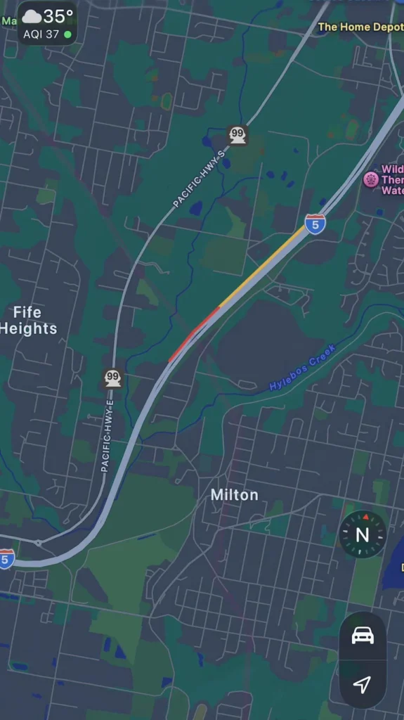 A traffic map shows the area of the crash near Fife early Sunday morning.