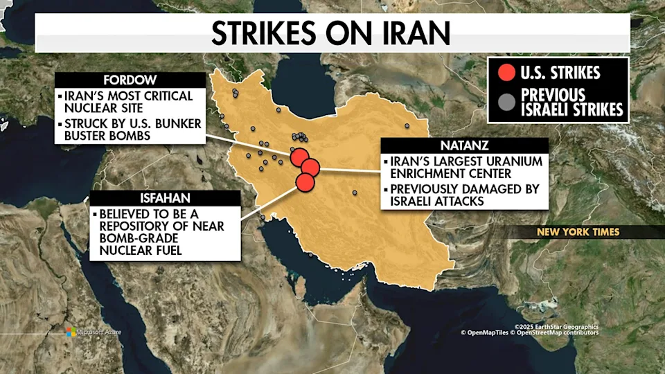 Map of US strikes on Iran