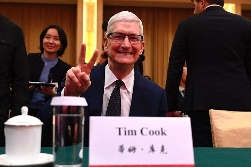 Apple’s Chief Executive Officer Tim Cook attends the China Development Forum in Beijing on March 24, 2024.