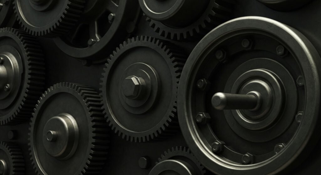 An extreme close-up of intricate, industrial-scale banking machinery and security systems, conveying the robust financial infrastructure and institutional strength that have propelled Singapore's ascent as a global financial center.