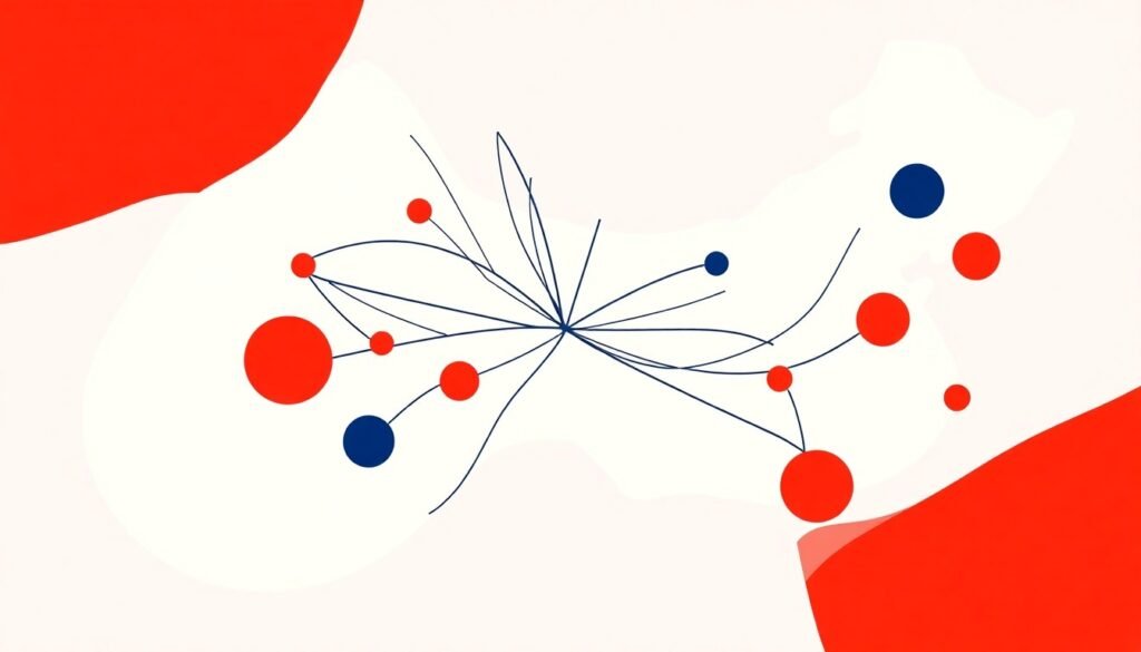 A visually striking abstract composition featuring bold primary-colored shapes and clean lines, conceptually representing the complex web of debt burdens faced by private firms in China.