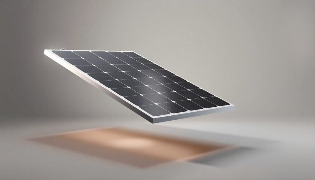 A highly detailed, photorealistic studio still-life image of a polished, geometric solar panel component floating on a clean, monochromatic background, conveying the abstract corporate strategy and global competition in the solar technology industry.