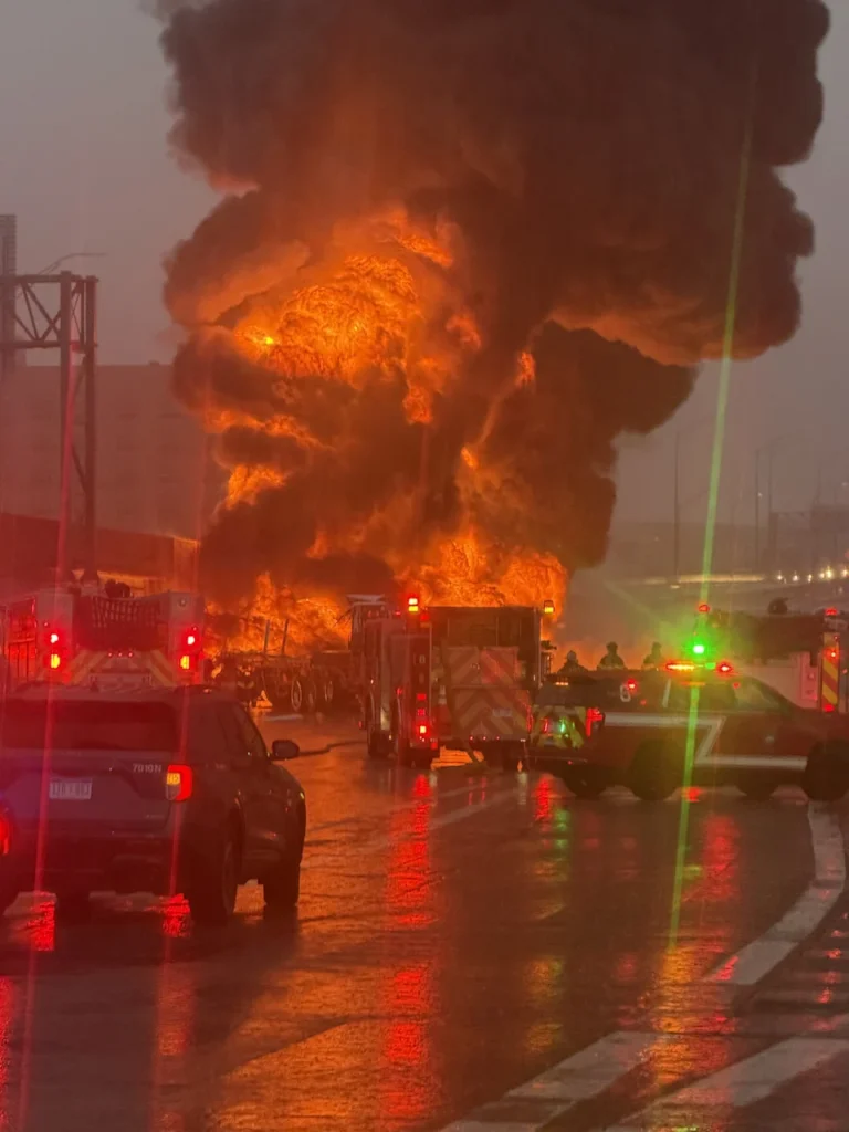 A tanker truck caught fire after crashing on southbound US-131 at I-196 near Exit 86A Saturday. (Courtesy)