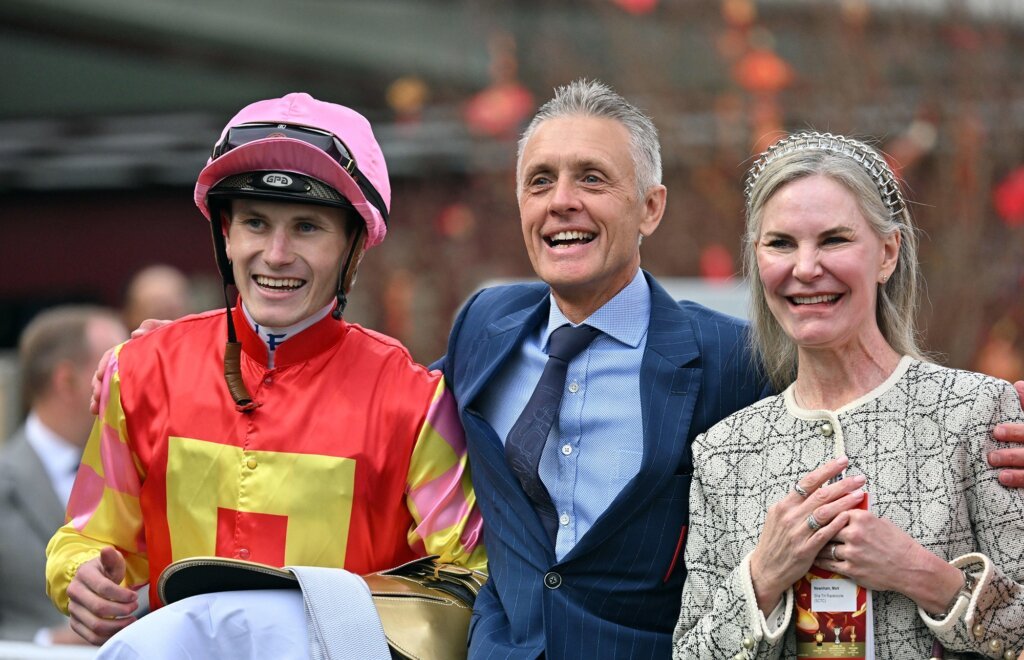 Luke Ferraris, Mark Newnham and wife Donna celebrate My Wish's win