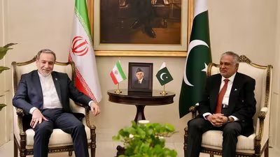 Iran's foreign minister Abbas Araqchi meets with Pakistan's foreign minister Ishaq Dar, as Pakistan prepares to host the US and Iran for the second phase of peace talks, in Islamabad, Pakistan. ( @IRIMFA_SPOX via X/Reuters)