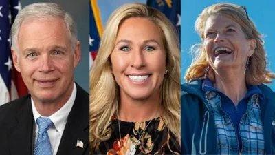 Senator Ron Johnson (L), a close Trump ally, said on the John Solomon Reports podcast that he hoped the comments were ābluster.ā (Ron Johnson, Marjorie Taylor Greene, Lisa Murkowski/ Official X accounts)